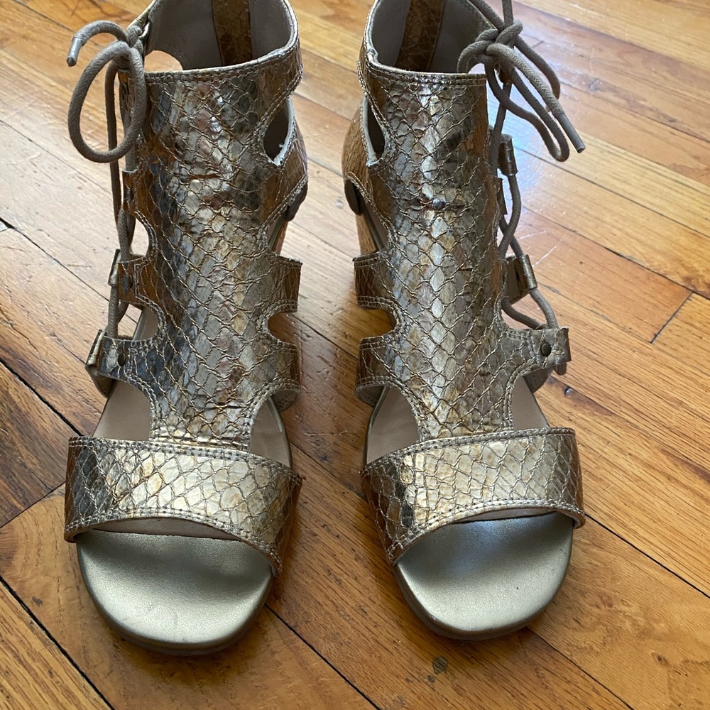 Gold gladiator style, wedge sandal